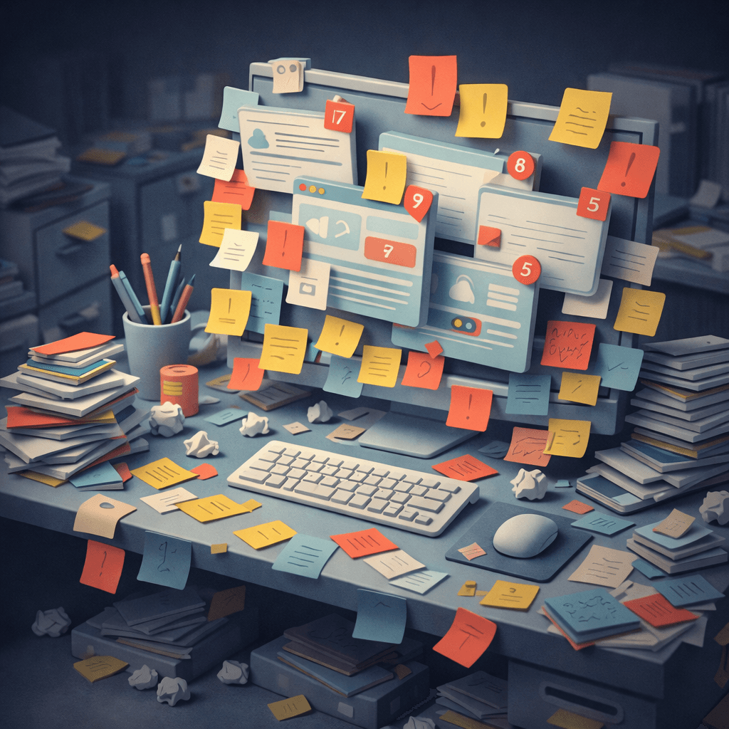 Chaotic workspace illustration